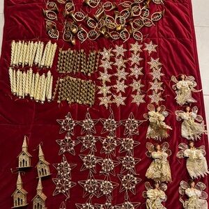 Festive Gold and Cream Christmas Ornaments Set